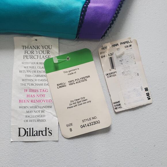 Vintage Adrianna Papell Evening Dress Womens 8 Teal Purple Satin Maxi Formal 90s - Picture 9 of 14